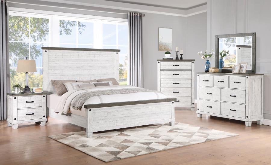 (image for) Lilith Wood Eastern King Panel Bed Distressed White