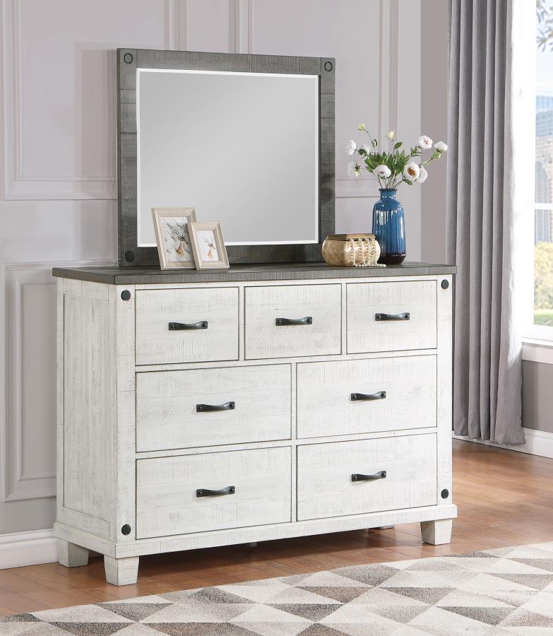 (image for) Lilith 7-drawer Dresser with Mirror Distressed White