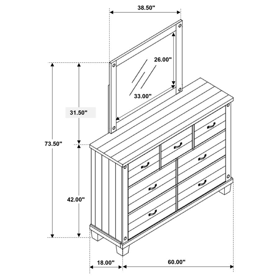 (image for) Lilith 7-drawer Dresser with Mirror Distressed White