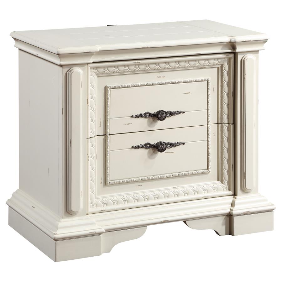 (image for) Evelyn 2-drawer Nightstand Distressed White - Click Image to Close