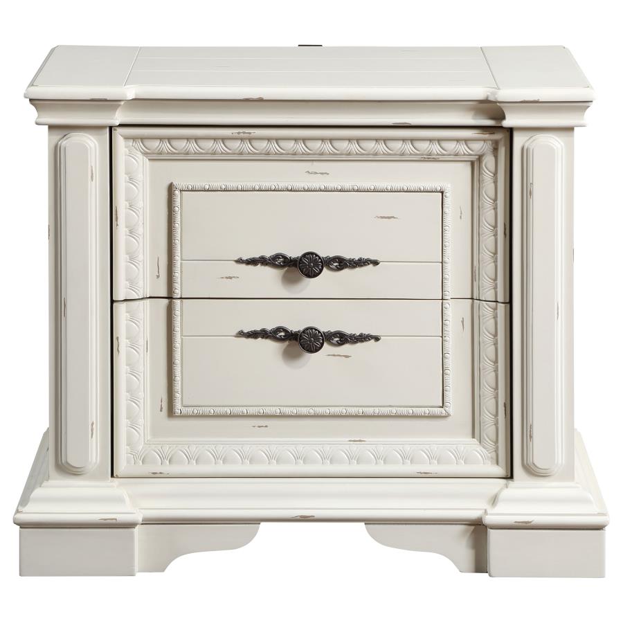 (image for) Evelyn 2-drawer Nightstand Distressed White