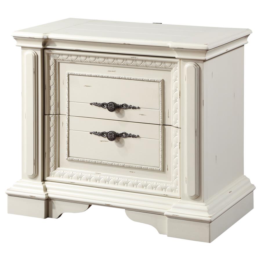 (image for) Evelyn 2-drawer Nightstand Distressed White