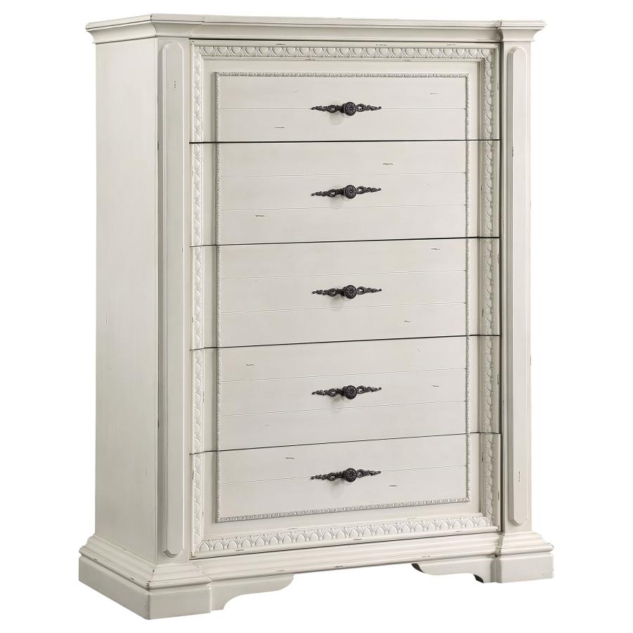 (image for) Evelyn 5-drawer Bedroom Chest Distressed White