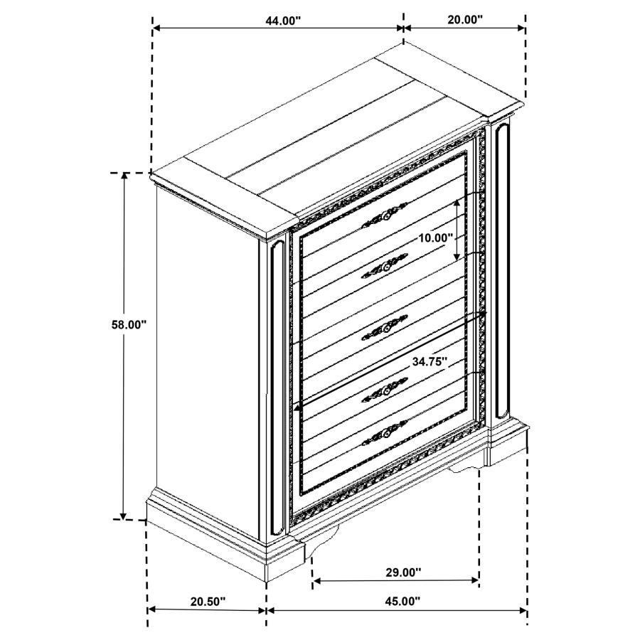 (image for) Evelyn 5-drawer Bedroom Chest Distressed White