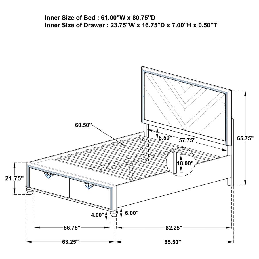 (image for) Veronica Wood Queen LED Storage Panel Bed Light Silver