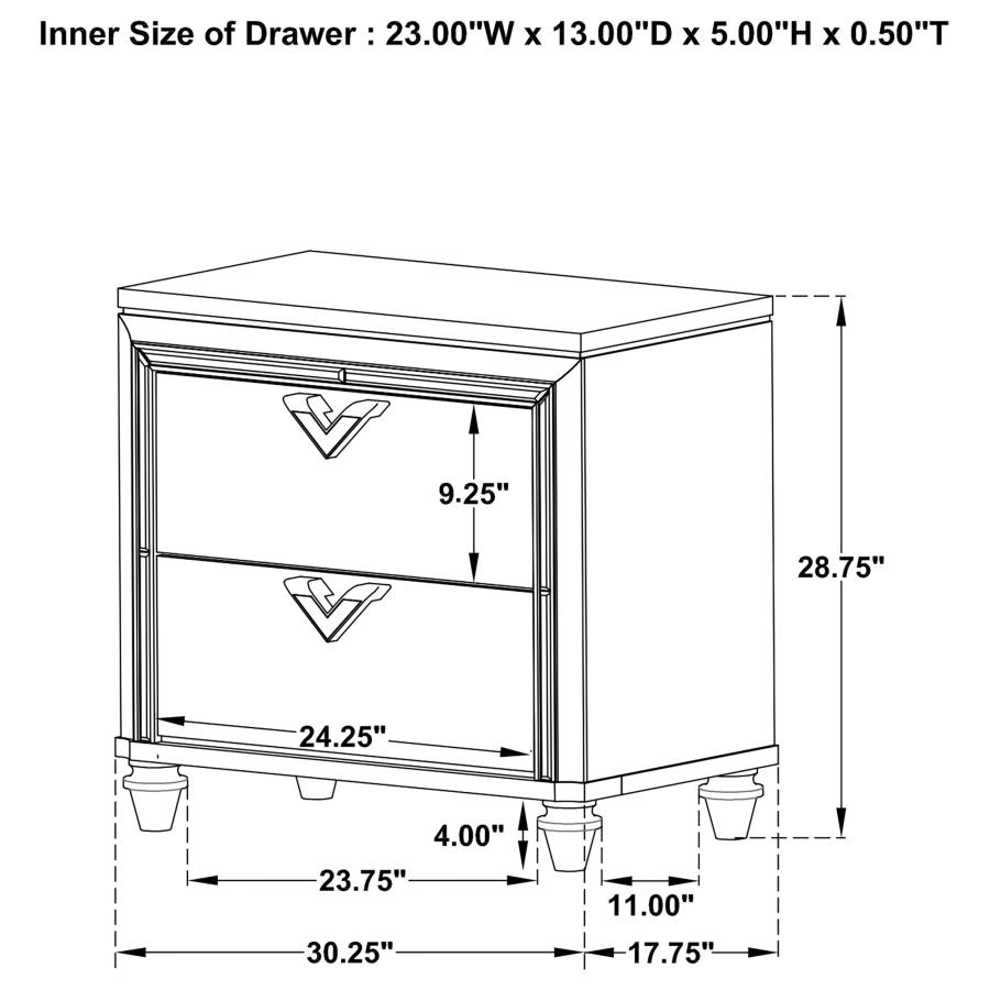 (image for) Veronica 2-drawer Nightstand Light Silver