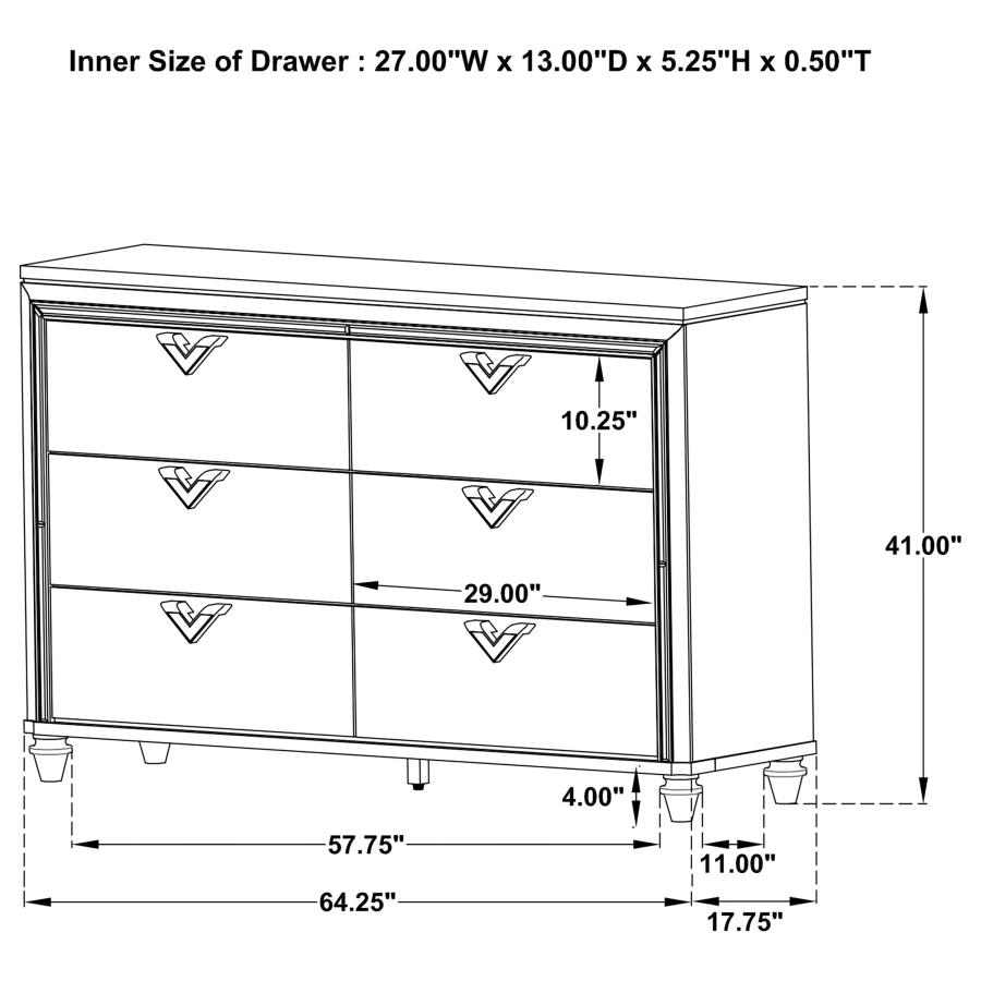 (image for) Veronica 6-drawer Dresser Light Silver