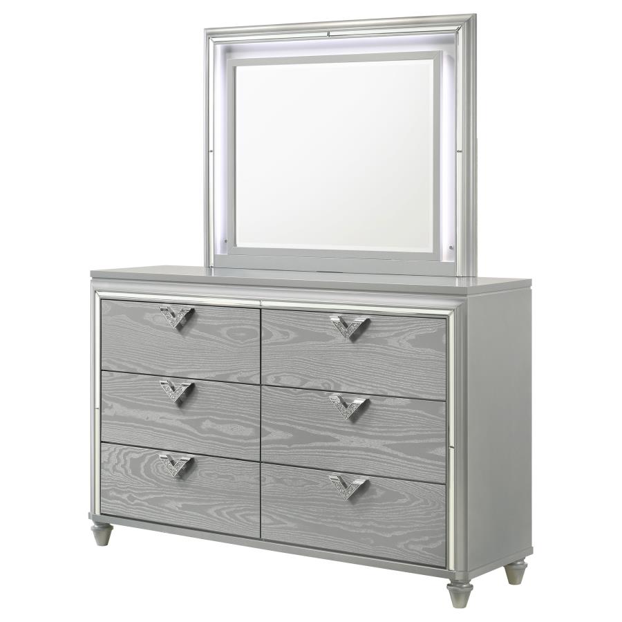 (image for) Veronica 6-drawer Dresser with Mirror Light Silver