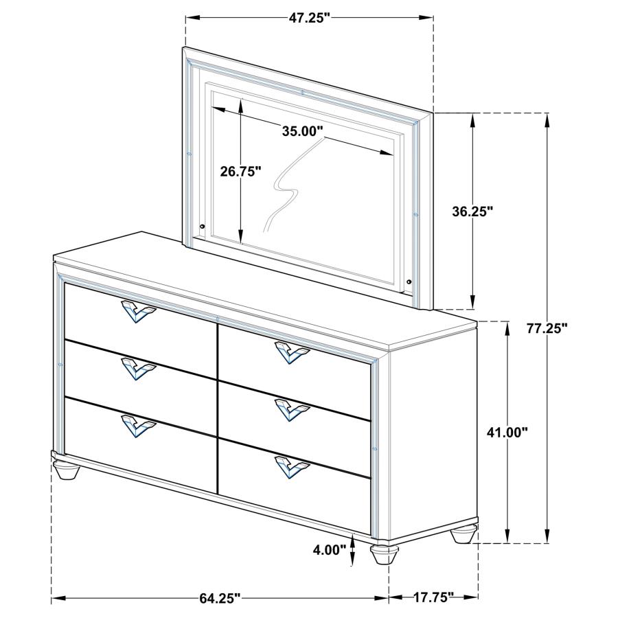 (image for) Veronica 6-drawer Dresser with Mirror Light Silver