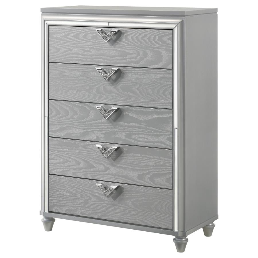 (image for) Veronica 5-drawer Bedroom Chest Light Silver