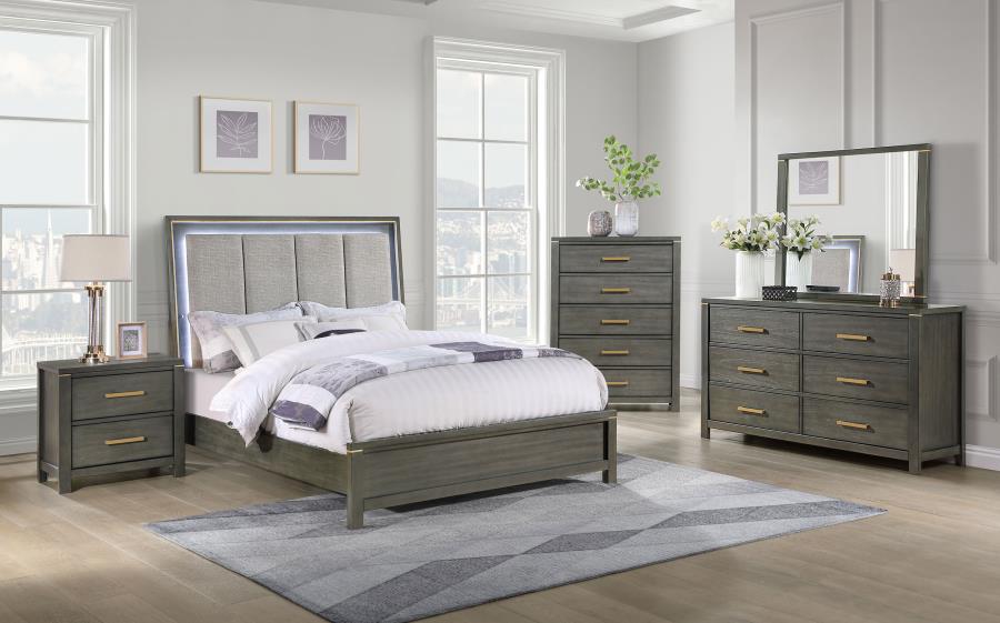 (image for) Kieran Wood Eastern King LED Panel Bed Grey