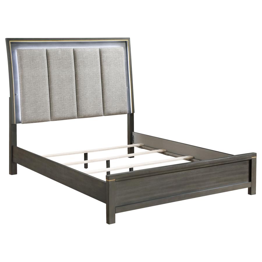 (image for) Kieran Wood Queen LED Panel Bed Grey - Click Image to Close