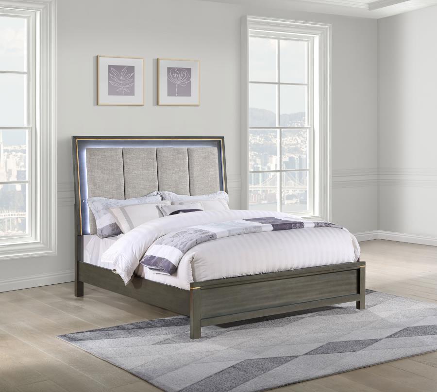 (image for) Kieran Wood Queen LED Panel Bed Grey