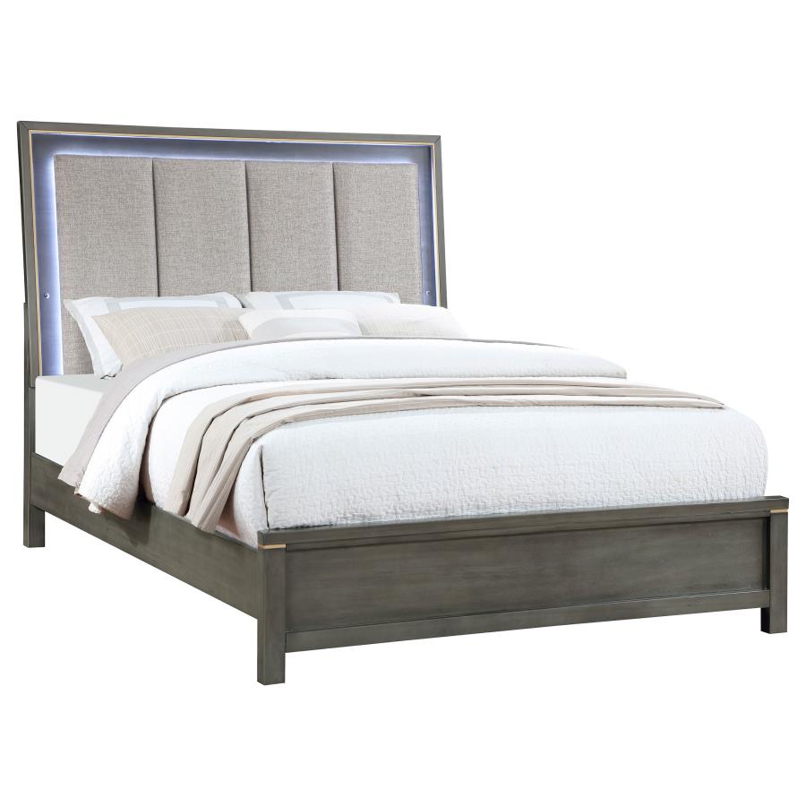 (image for) Kieran Wood Queen LED Panel Bed Grey