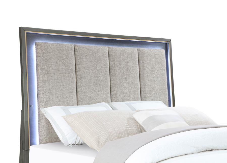 (image for) Kieran Wood Queen LED Panel Bed Grey