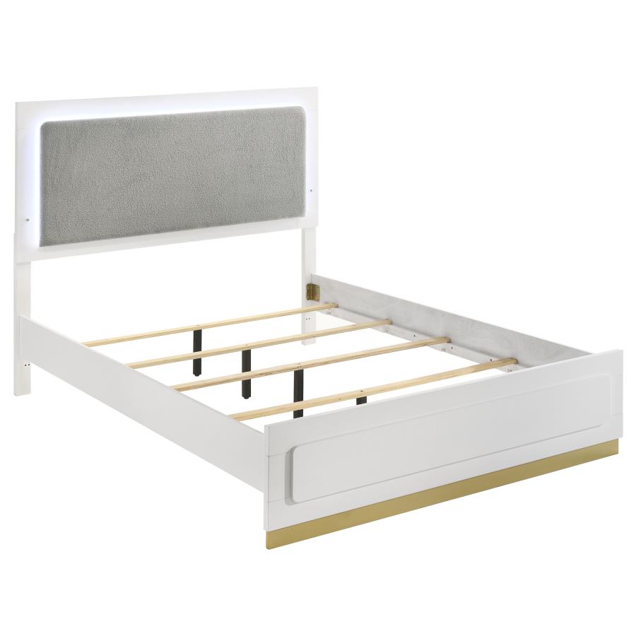 (image for) Caraway Wood Queen LED Panel Bed White - Click Image to Close