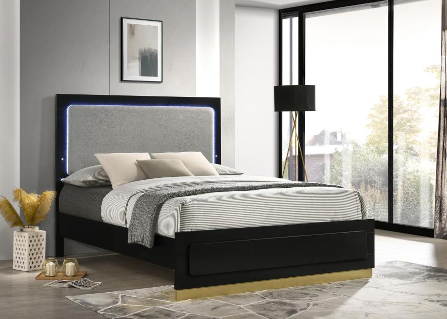 (image for) Caraway Wood Eastern King LED Panel Bed Black