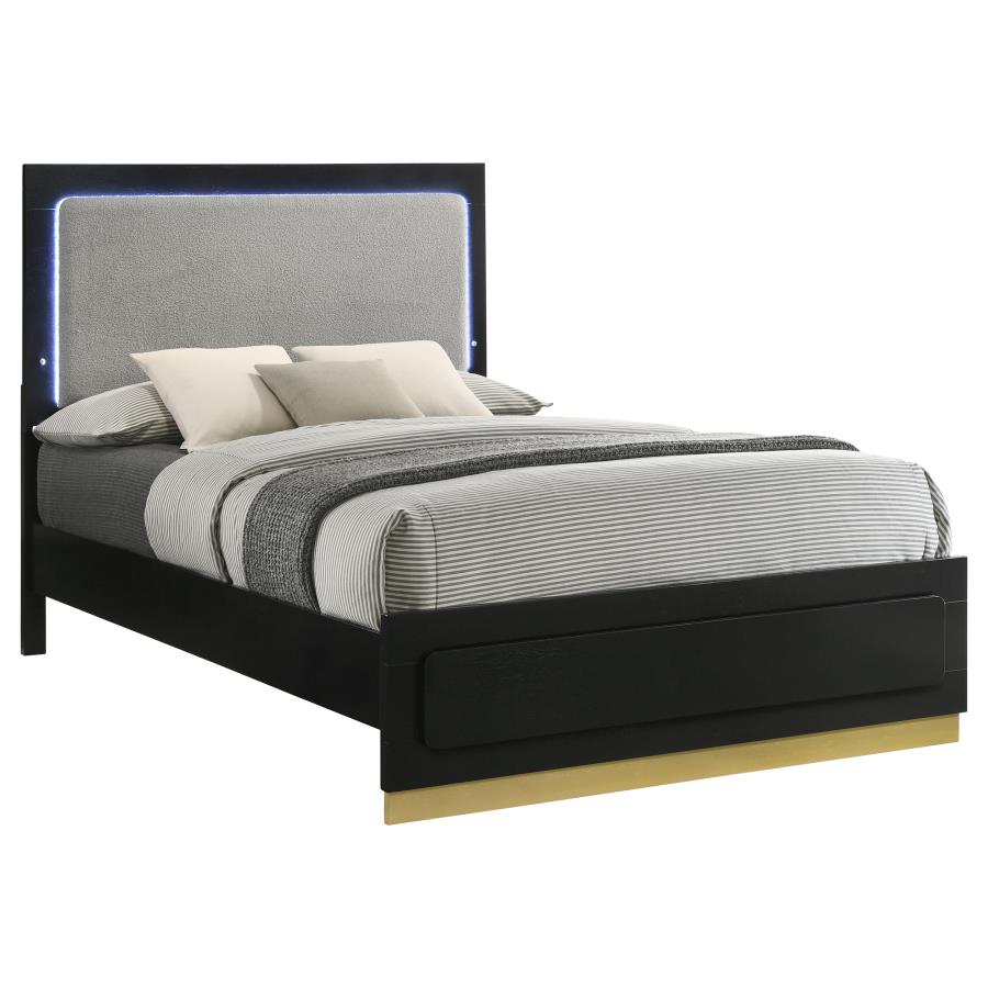 (image for) Caraway Wood Eastern King LED Panel Bed Black