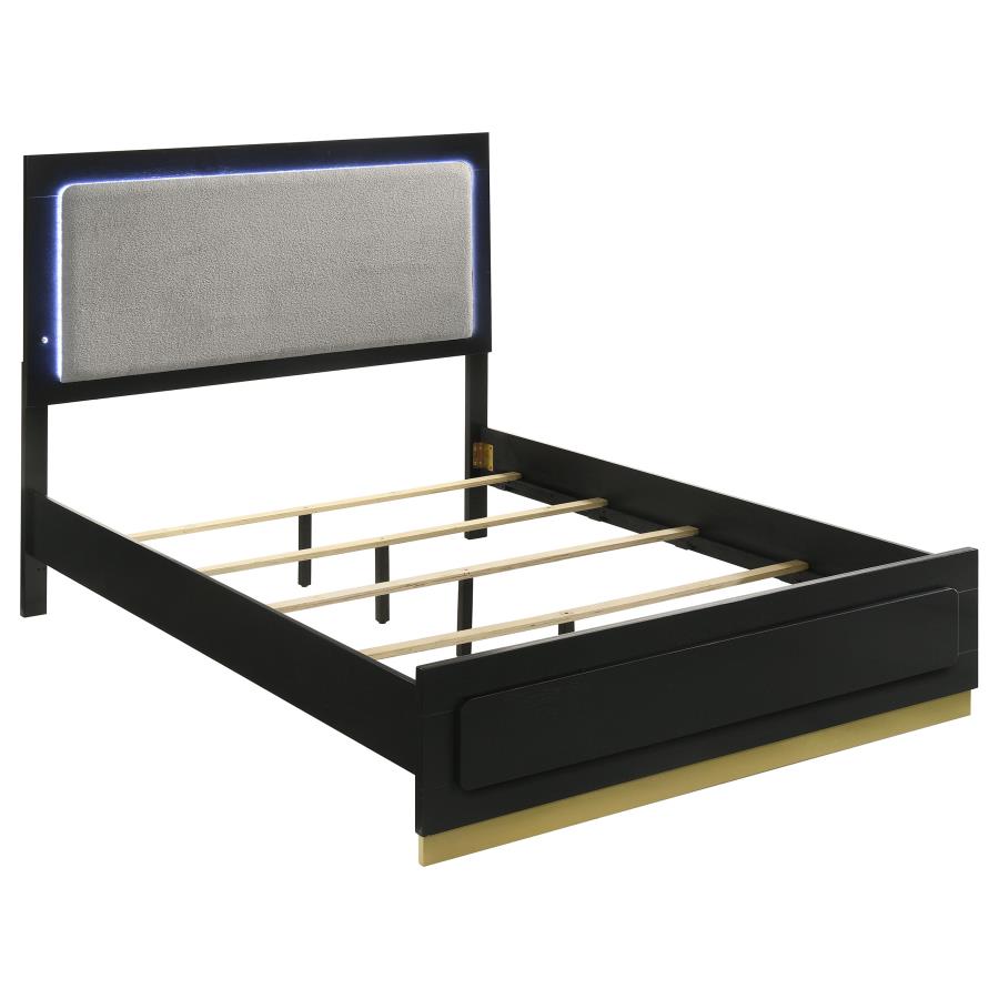 (image for) Caraway Wood Queen LED Panel Bed Black - Click Image to Close