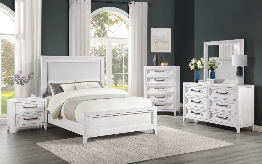 (image for) Marielle Eastern King Panel Bed Distressed White 