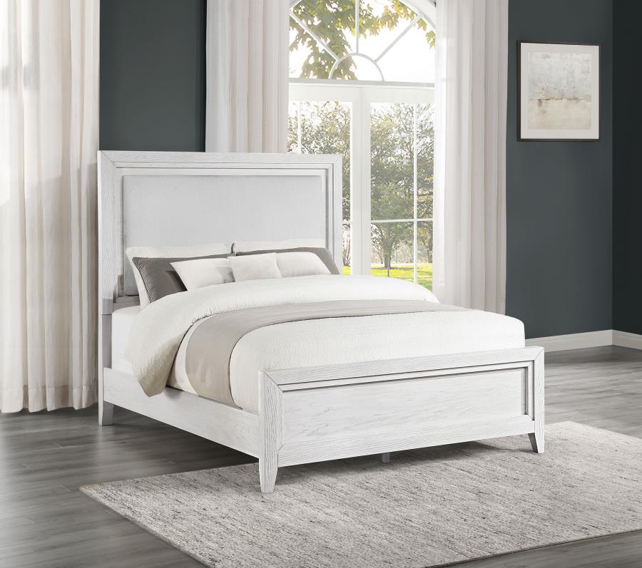 (image for) Marielle Queen Upholstered Panel Bed Distressed White