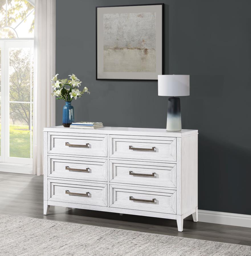 (image for) Marielle 6-drawer Bedroom Dresser Distressed White 