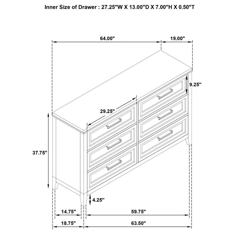 (image for) Marielle 6-drawer Bedroom Dresser Distressed White 