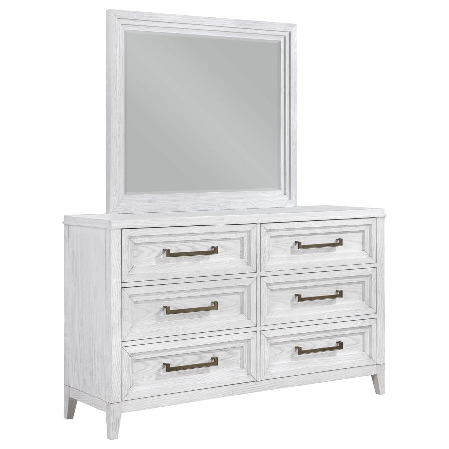 (image for) Marielle 6-drawer Dresser with Mirror Distressed White 