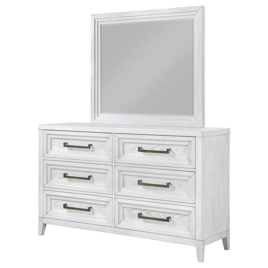 (image for) Marielle 6-drawer Dresser with Mirror Distressed White 