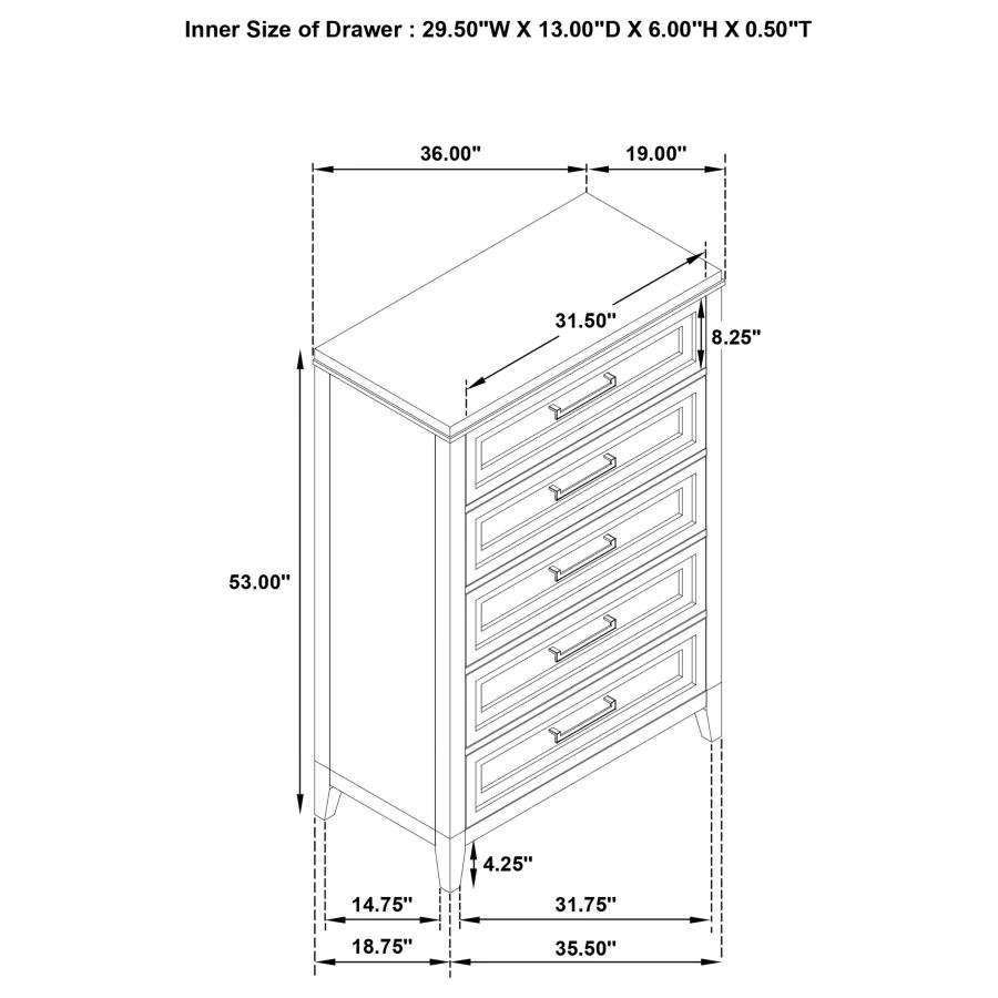 (image for) Marielle 5-drawer Bedroom Chest Distressed White 