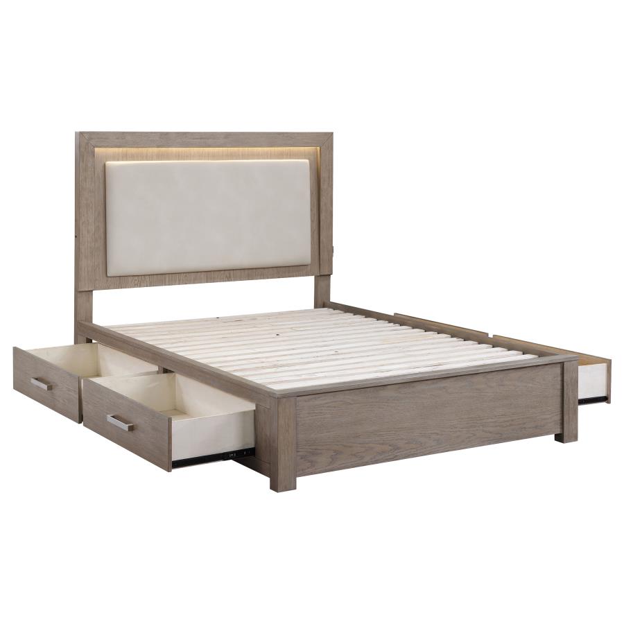 (image for) Kenora 56-inch Eastern King LED Storage Bed Barley Brown