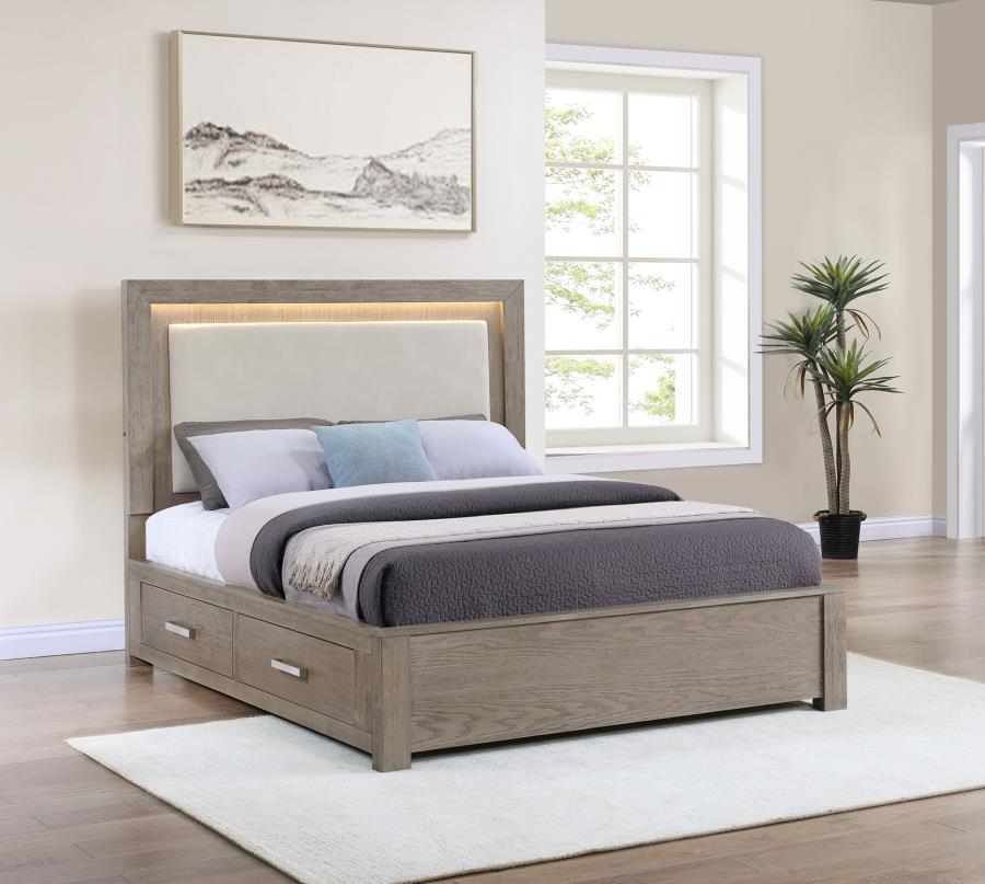 (image for) Kenora 56-inch Eastern King LED Storage Bed Barley Brown