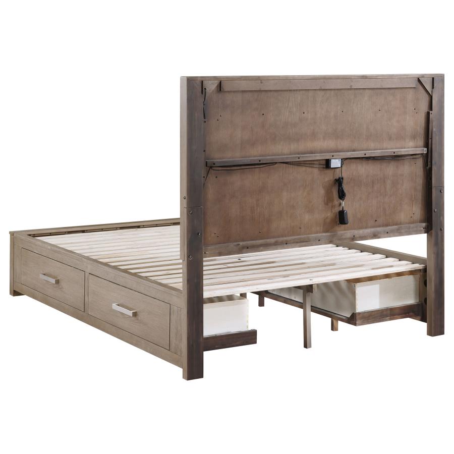 (image for) Kenora 56-inch Eastern King LED Storage Bed Barley Brown