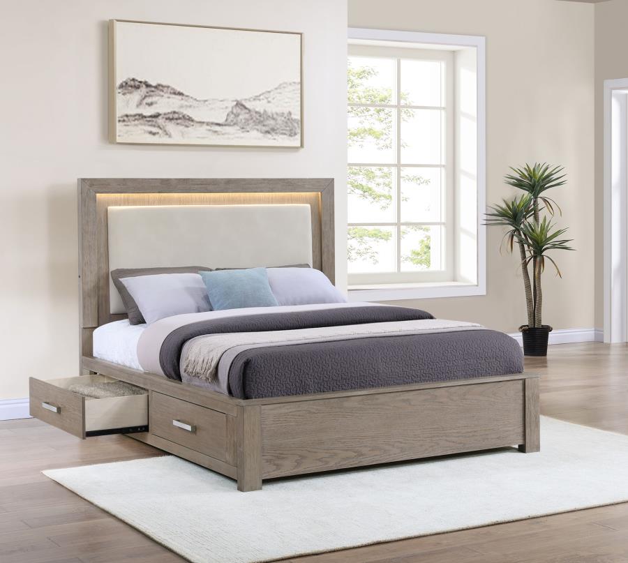 (image for) Kenora 56-inch California King LED Storage Bed Barley Brown