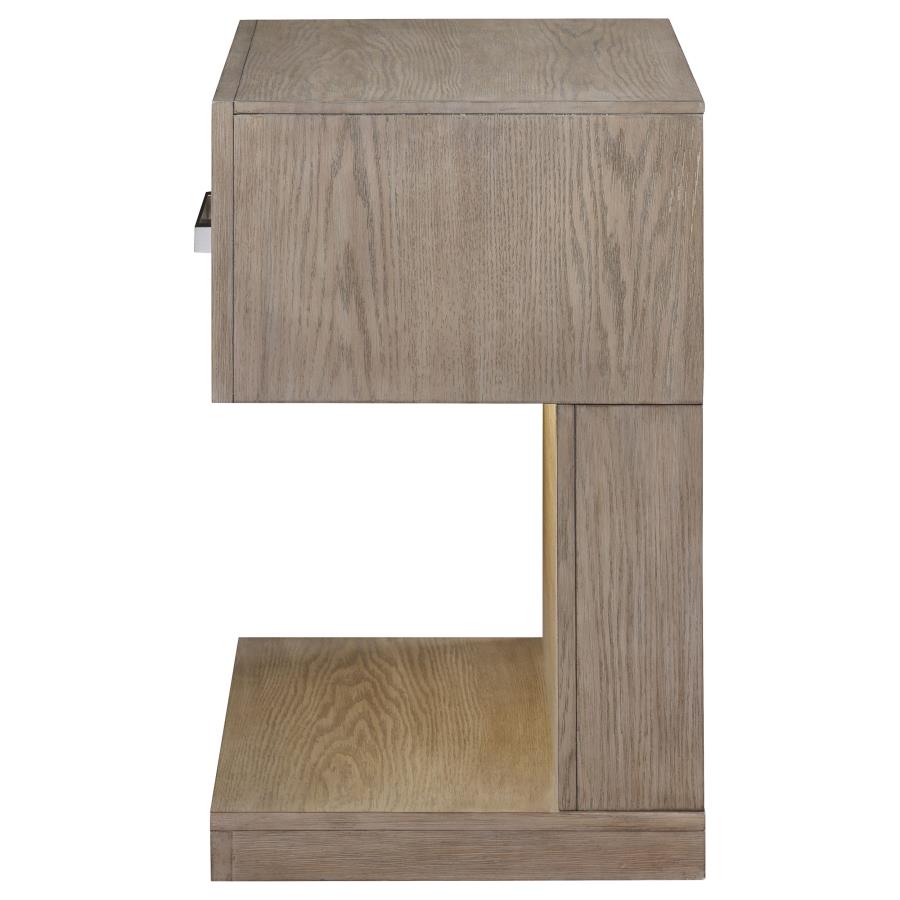 (image for) Kenora 1-drawer Nightstand Bedside Table Barley Brown