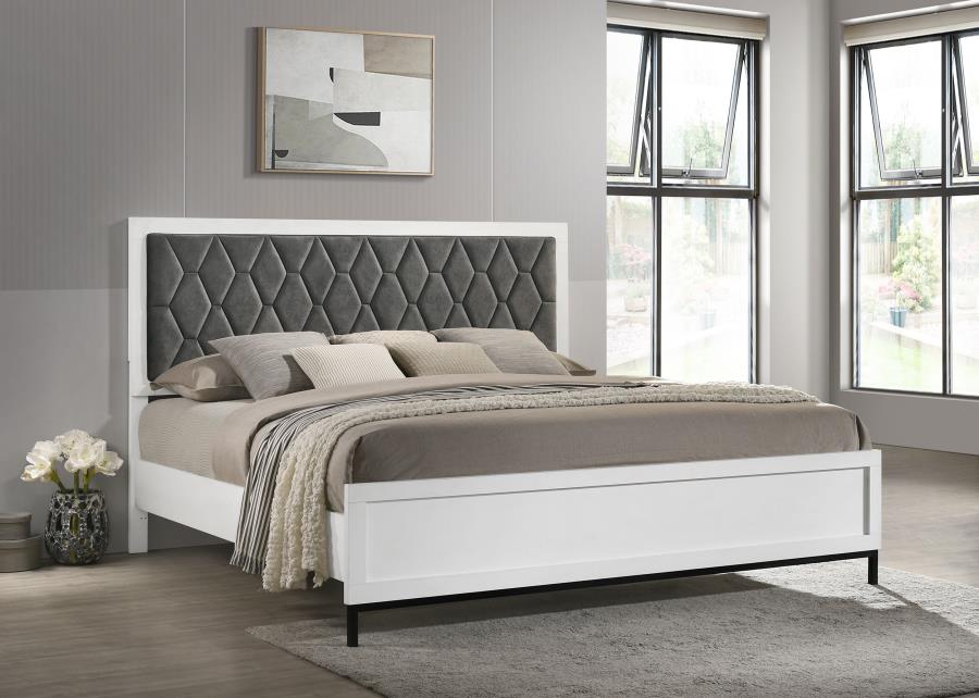 (image for) Sonora California King Upholstered Panel Bed White 