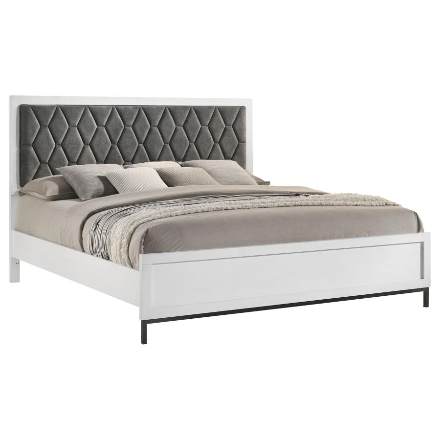 (image for) Sonora California King Upholstered Panel Bed White 