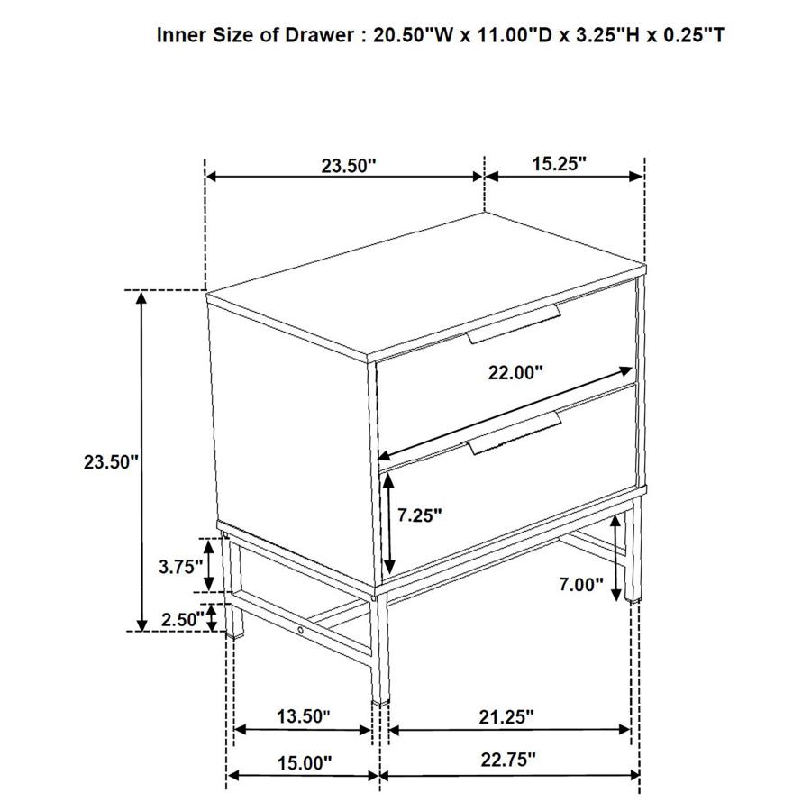 (image for) Sonora 2-drawer Nightstand Bedside Table White 