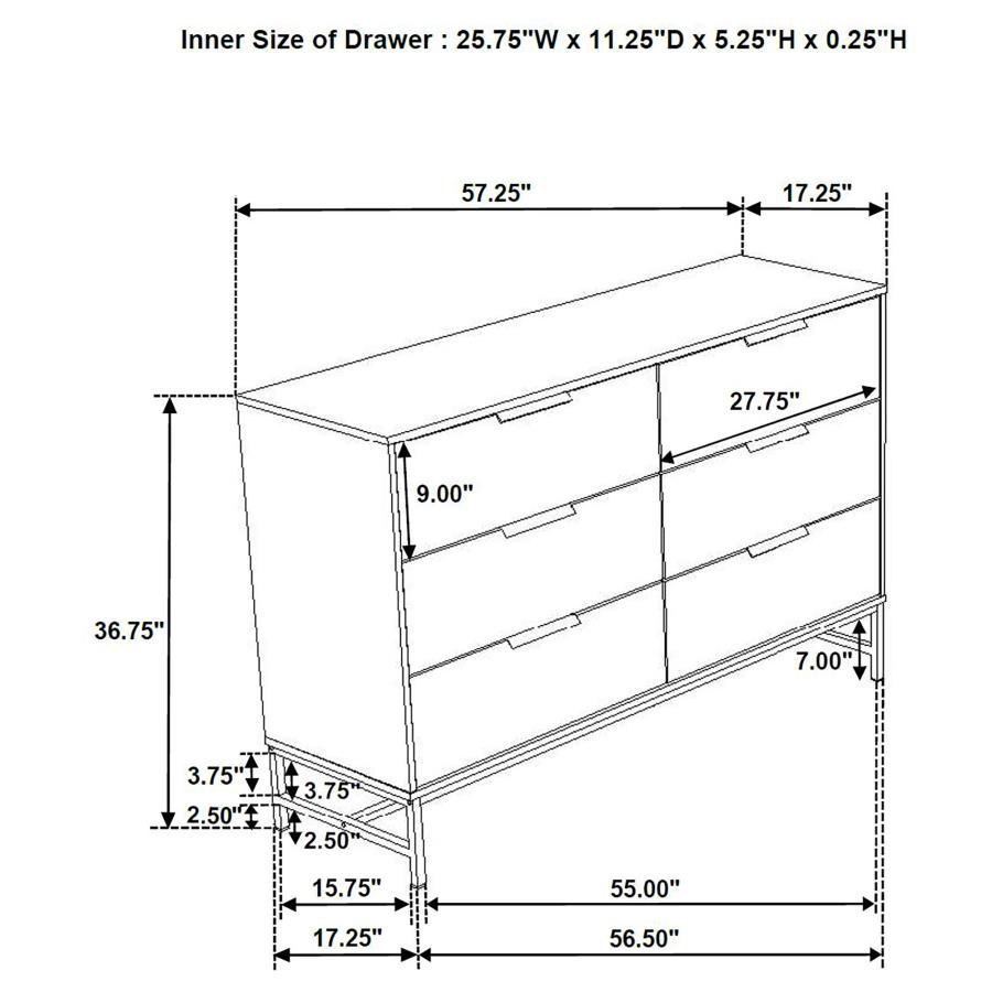 (image for) Sonora 6-drawer Bedroom Dresser White 