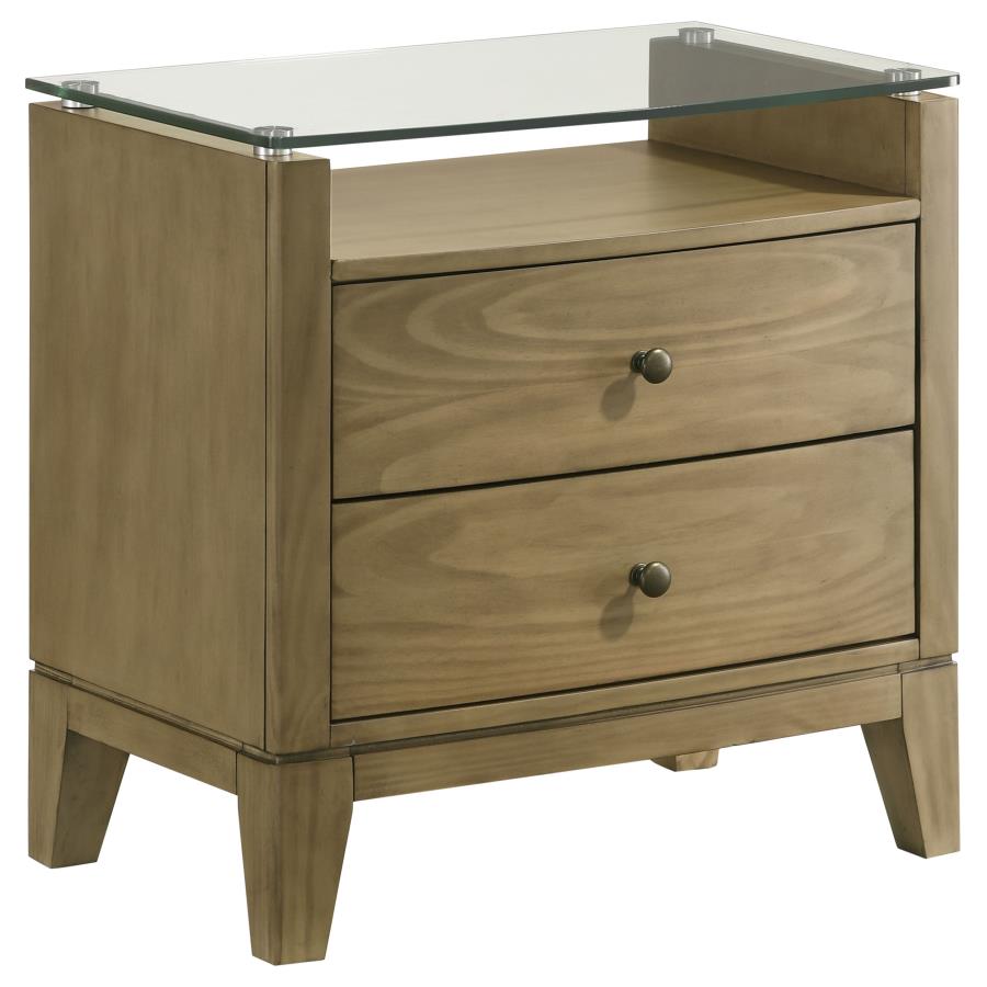 (image for) Granada 2-drawer Glass Top Nightstand Natural Pine