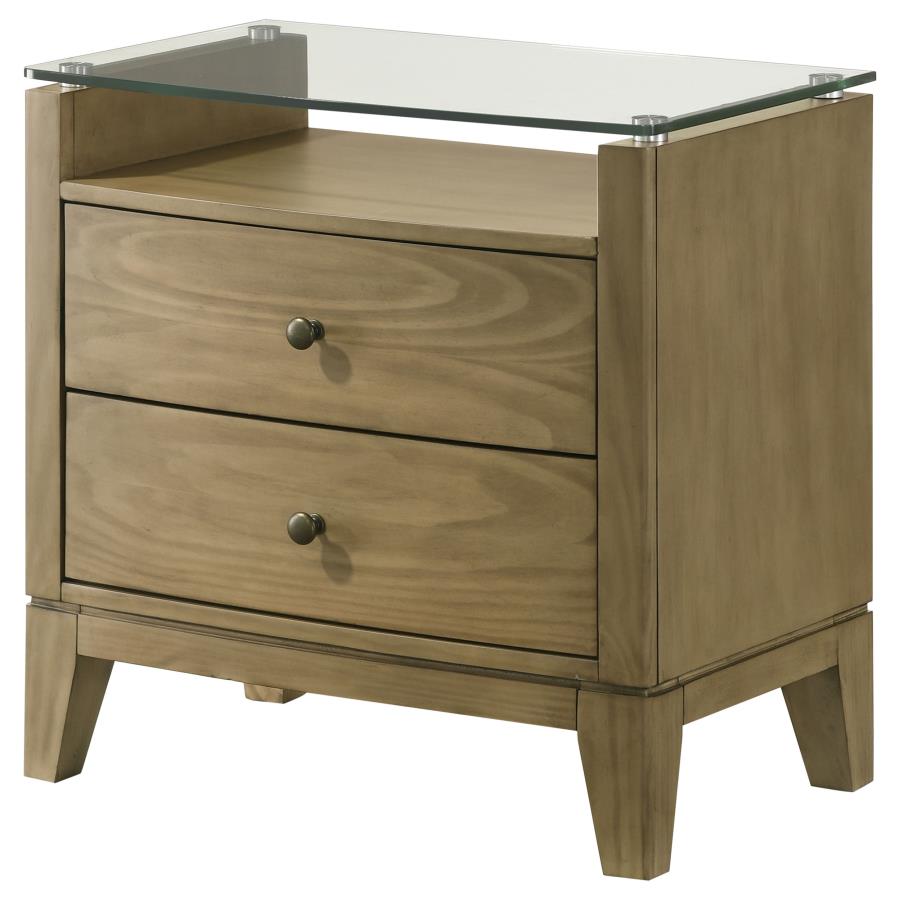 (image for) Granada 2-drawer Glass Top Nightstand Natural Pine