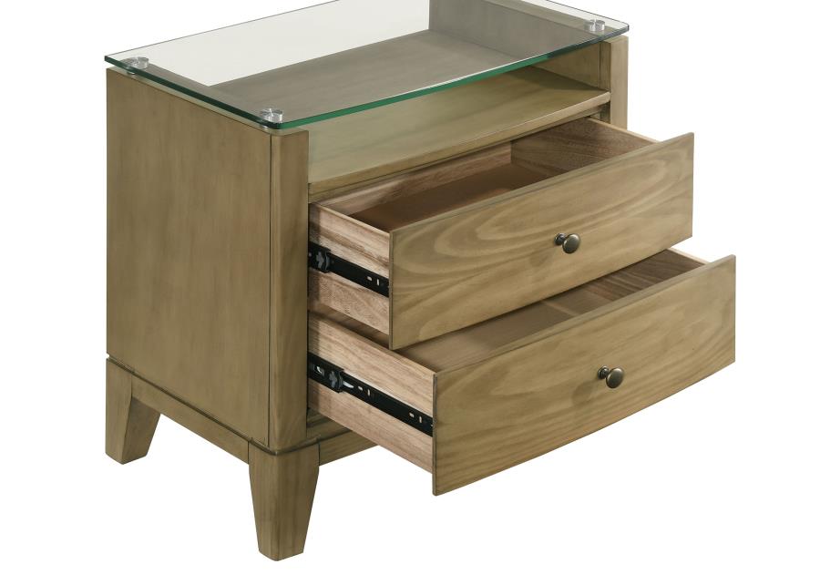 (image for) Granada 2-drawer Glass Top Nightstand Natural Pine