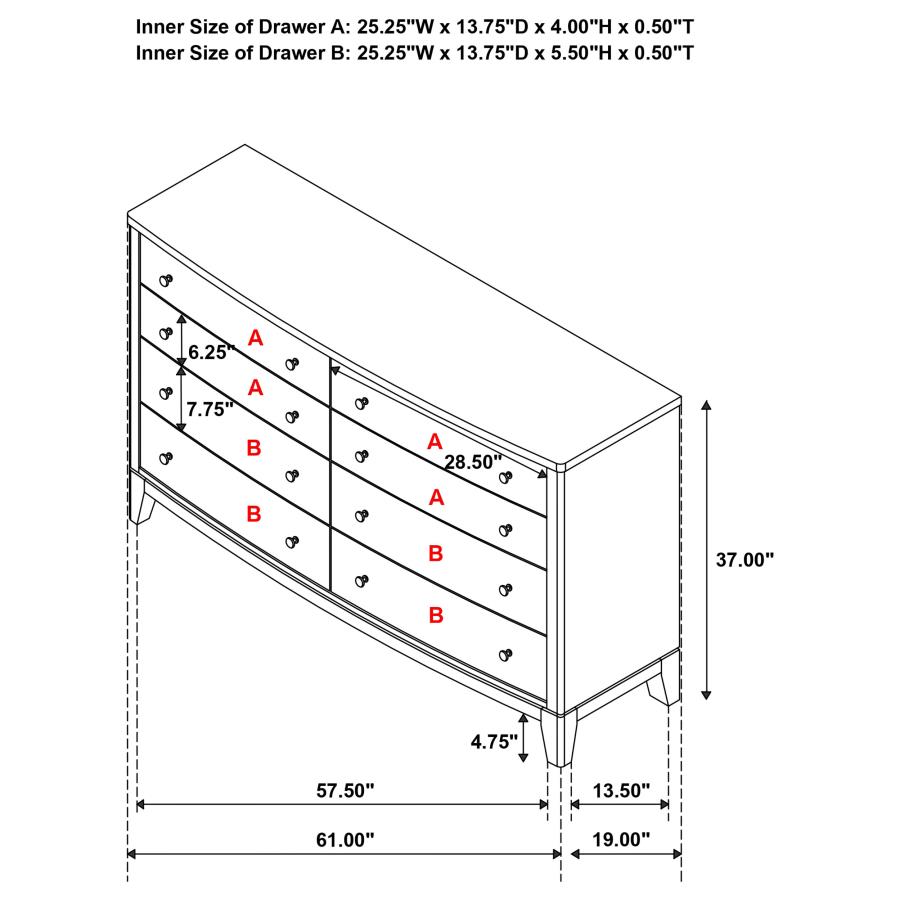 (image for) Granada 8-drawer Dresser Cabinet Natural Pine