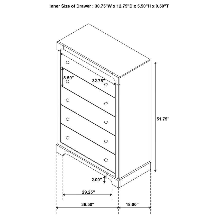 (image for) Gran Park 5-drawer Bedroom Chest of Drawers Dark Cocoa