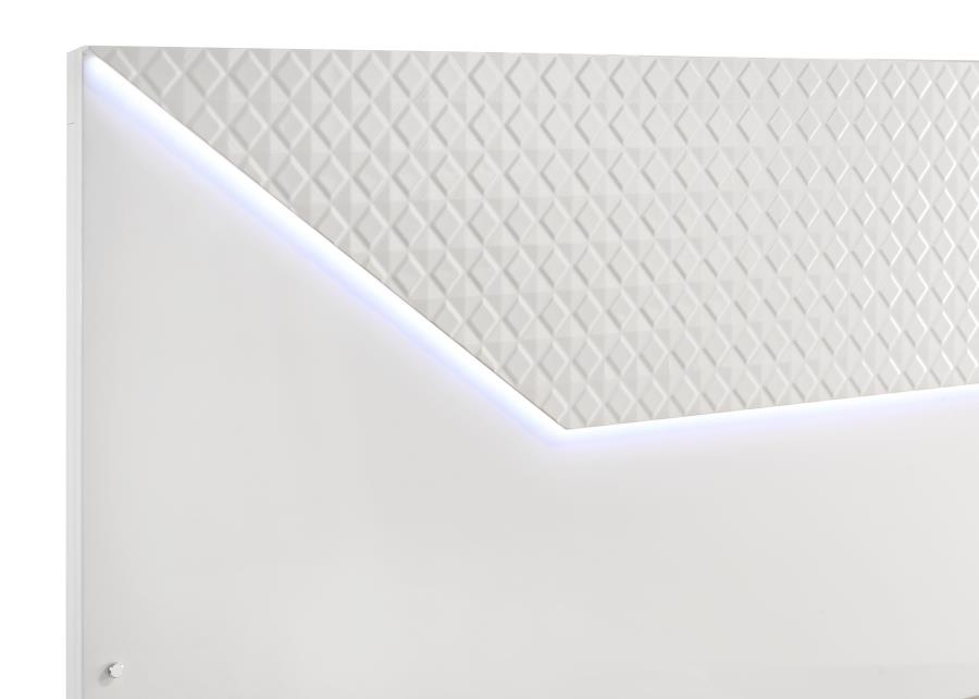 (image for) Ives Eastern King Panel Bed LED Headboard White High Gloss