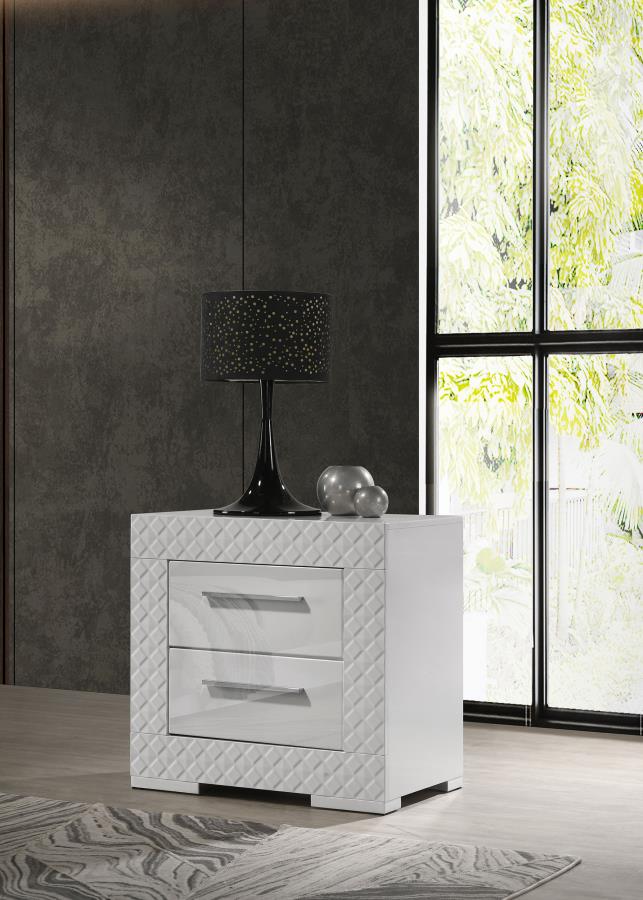 (image for) Ives 2-drawer Nightstand Bedside Table White High Gloss