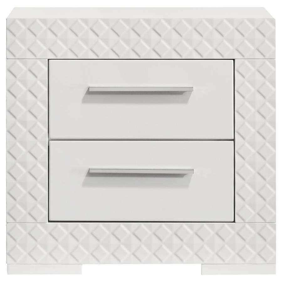 (image for) Ives 2-drawer Nightstand Bedside Table White High Gloss