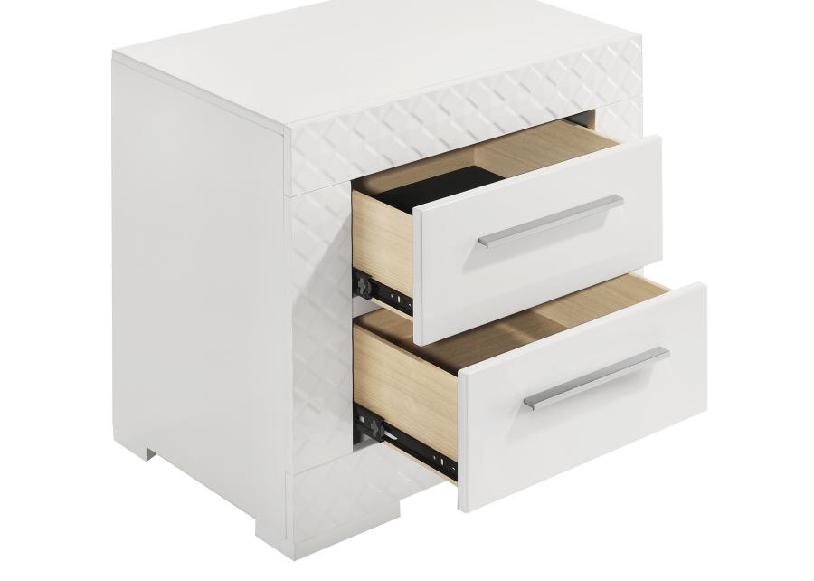 (image for) Ives 2-drawer Nightstand Bedside Table White High Gloss