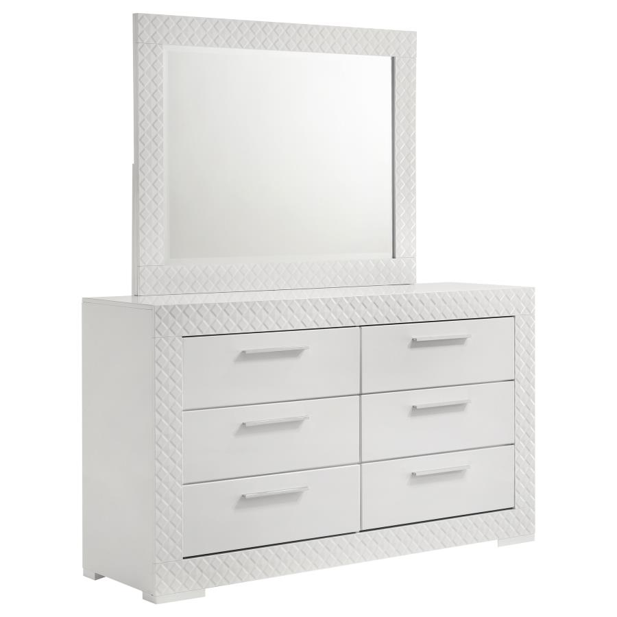 (image for) Ives 6-drawer Dresser and Mirror White High Gloss