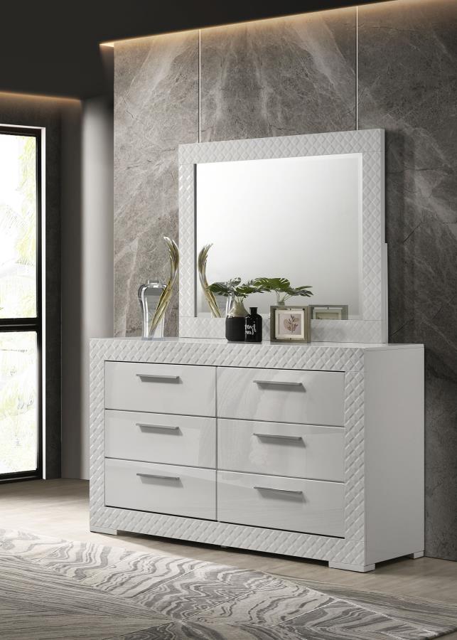 (image for) Ives 6-drawer Dresser and Mirror White High Gloss